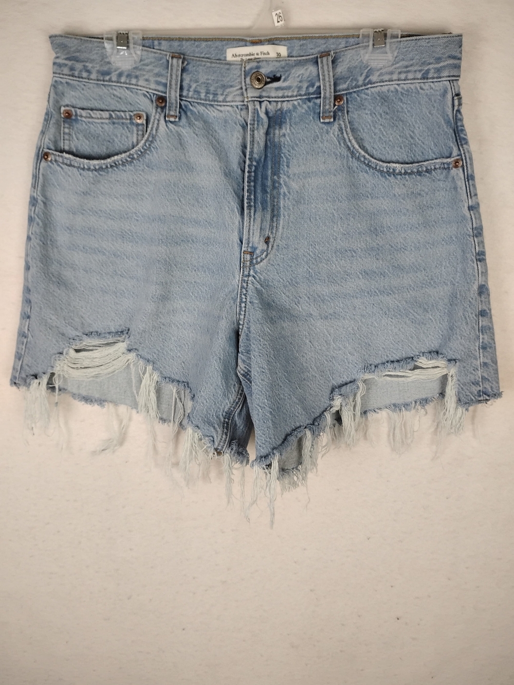 Abercrombie & Fitch Light Blue Distressed High-Rise Denim Shorts Size Woman's - Picture 2 of 5